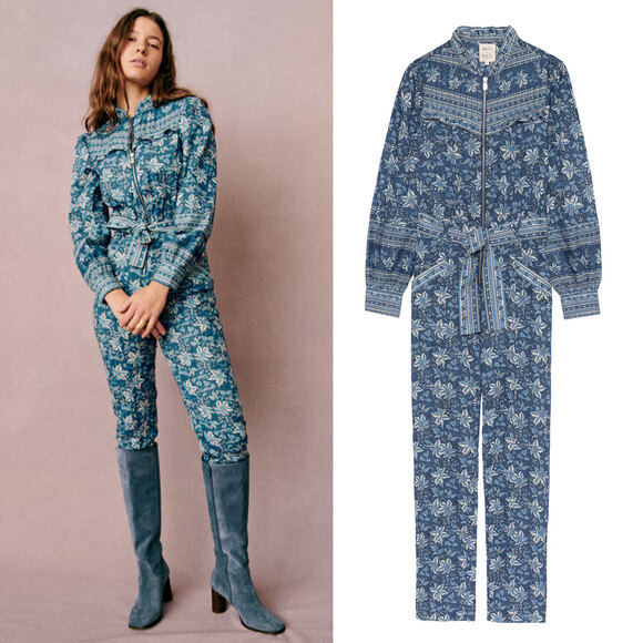 SEZANE X SEA NY NWT Edwige Floral Quilted Jumpsuit in Dalhia Print Size 4 - Picture 3 of 16